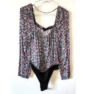 AFRM Nordstrom Floral Long Sleeve Bodysuit Black Multi XS NEW